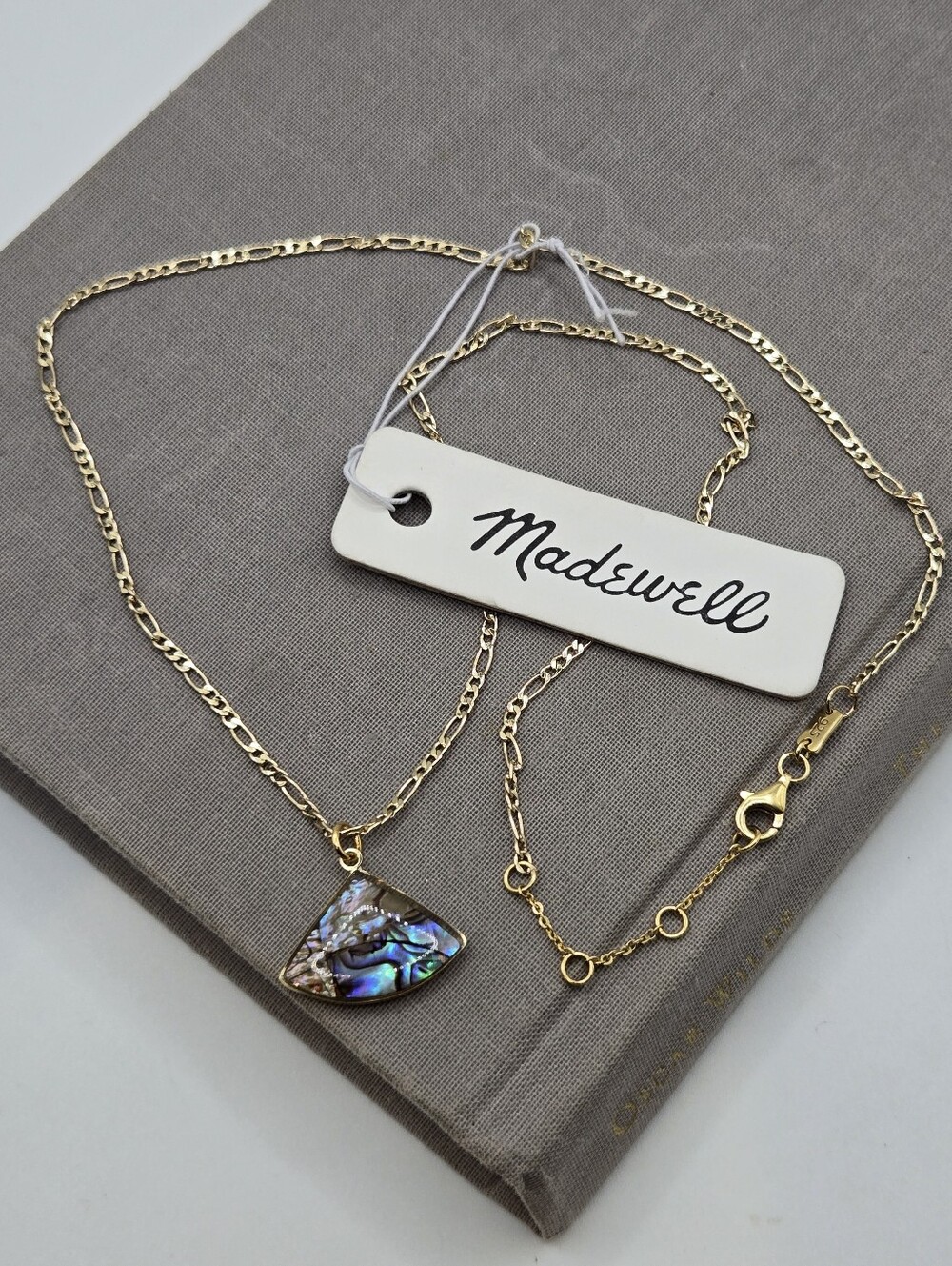 Madewell Gold Figaro Chain Necklace Victorian Revival Dainty Watch Chain Abalone